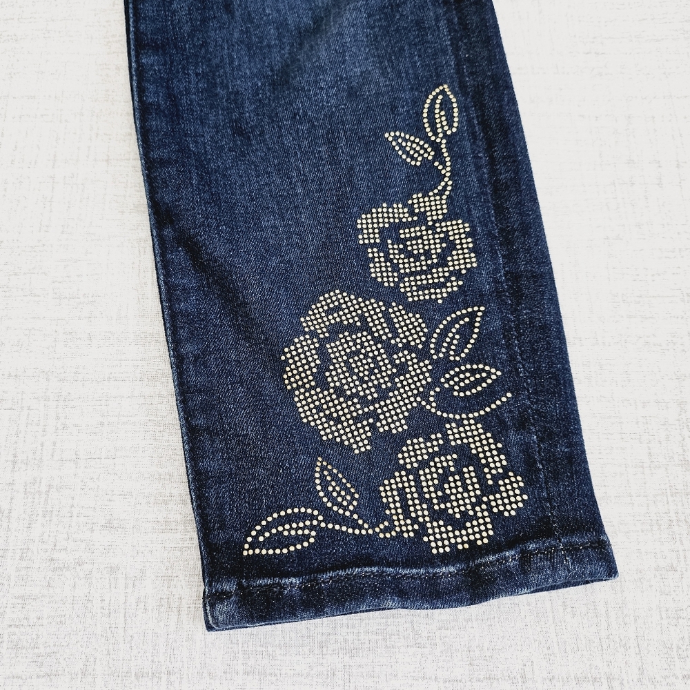 7 For All Mankind Jen 7 High Rise Ankle Jean Brass Metallic Embellished Floral - Picture 5 of 11